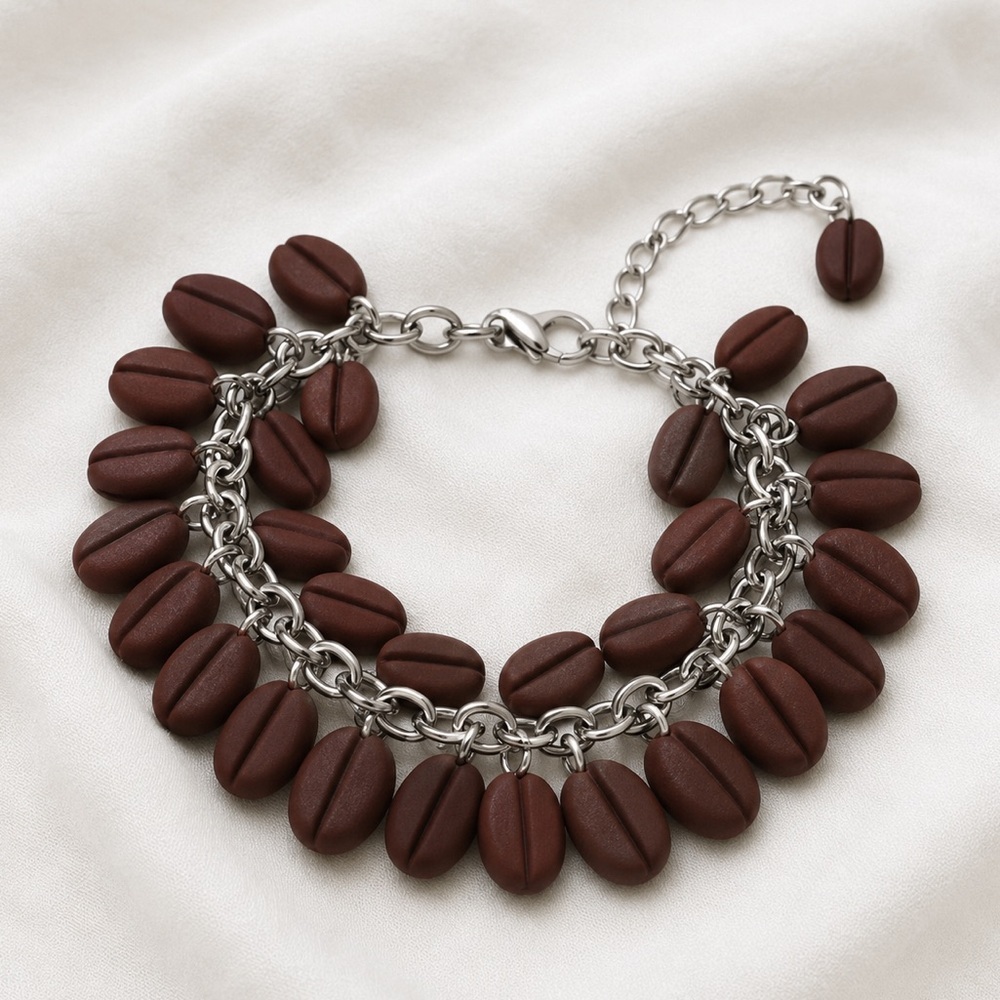 NWT Coffee Bean Cluster Charm Bracelet - Handmade - Brown